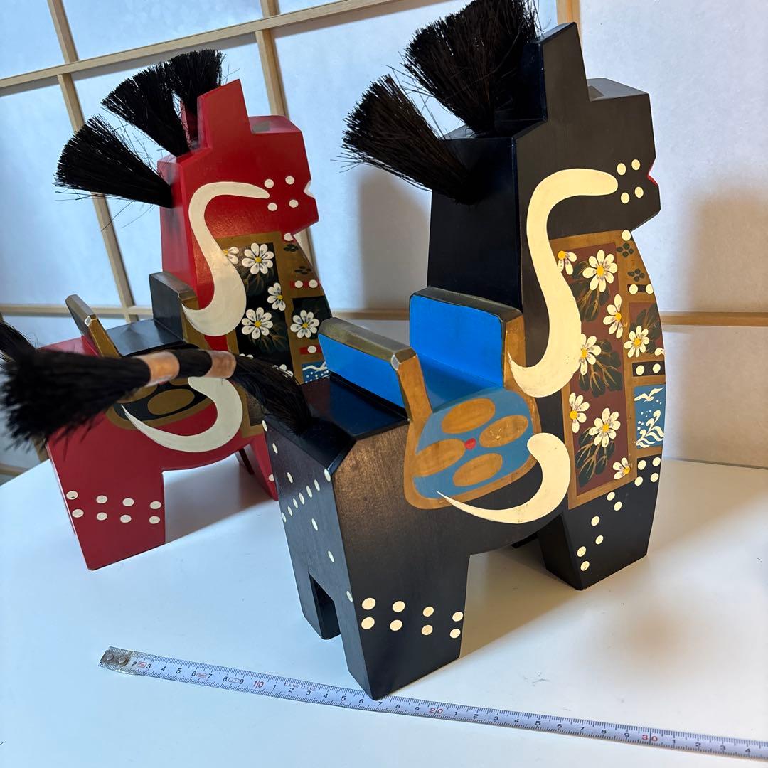 特大 大きい 八幡馬　高さ 33センチ 2個セット 赤 黒 希少 立派 高価