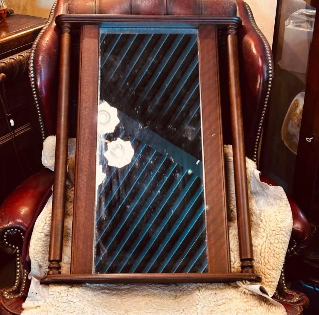 湯布院アンティーク英国調 ウォールミラー レトロビンテージ 木製 壁掛け鏡