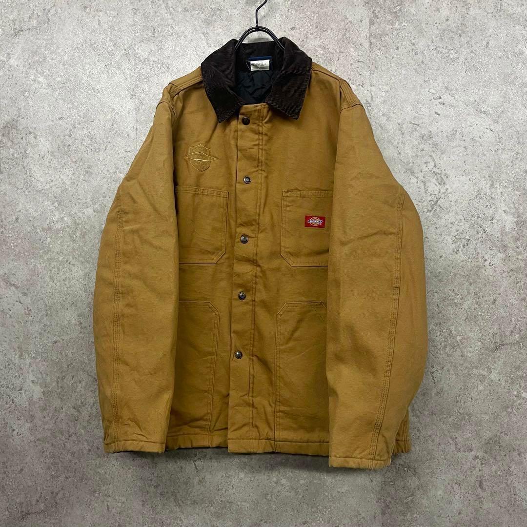 US古着◆ディッキーズ 企業刺繍ダックジャケット 中綿 キャメル メンズXL