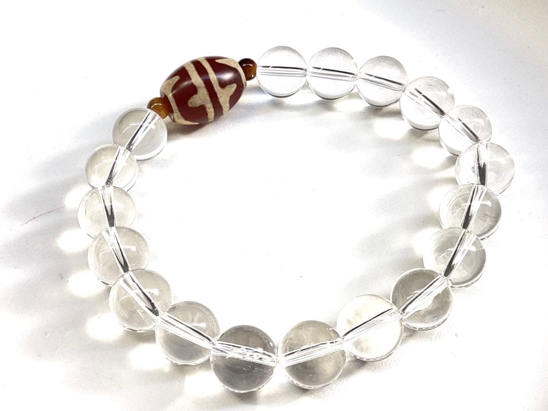 ✳天然虎目石*四線虎牙天珠*ガネッシユヒマール水晶ブレスレット　17cm 本物‼️