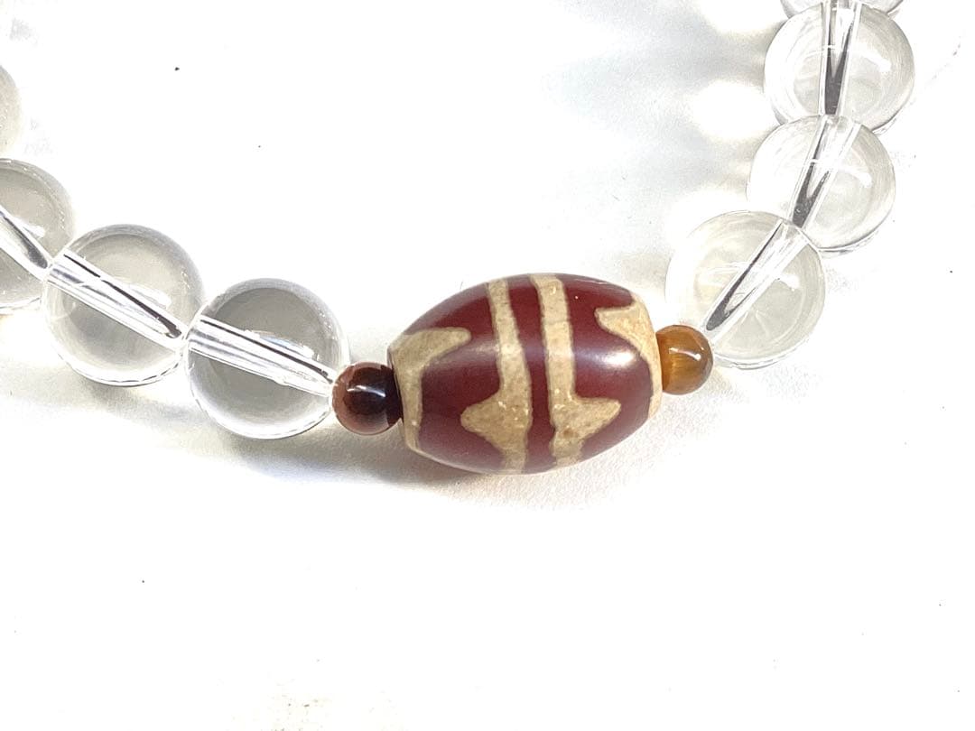 ✳天然虎目石*四線虎牙天珠*ガネッシユヒマール水晶ブレスレット　17cm 本物‼️