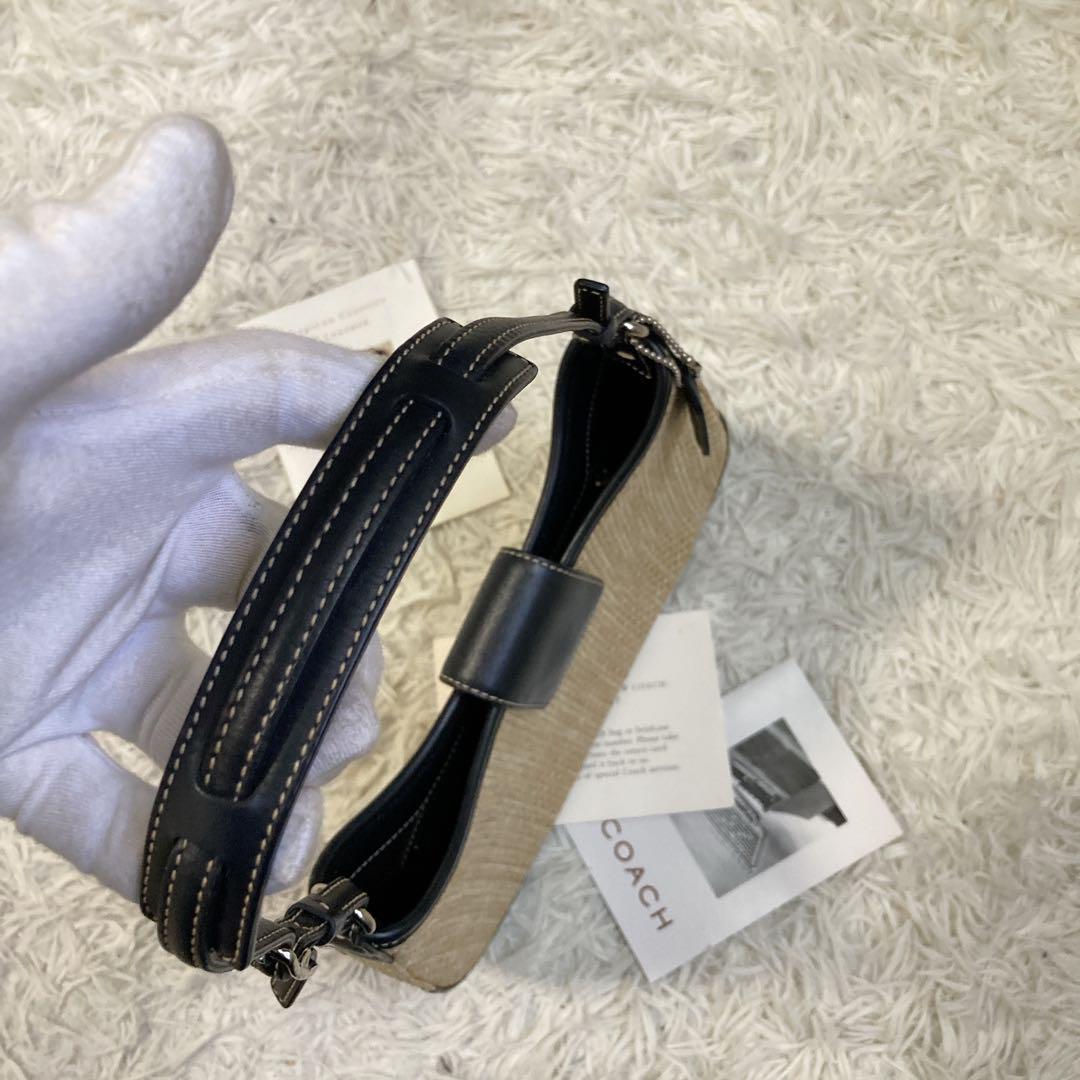 未使用級 黒 vintage coach old straw bag かごバッグ