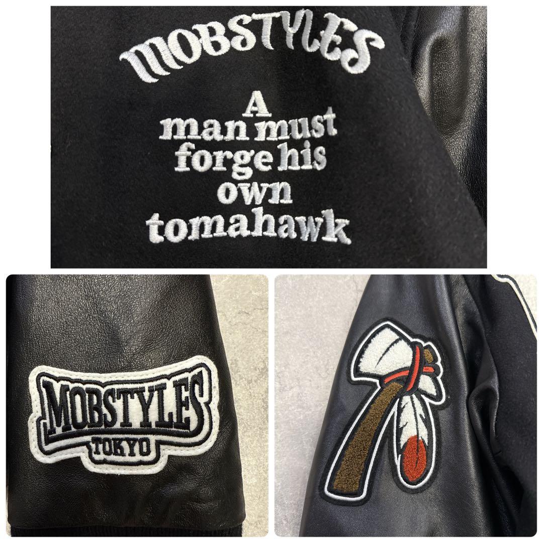 【美品】MOBSTYLES スタジャン 牛革袖 トマホーク刺繍 モブスタイル Ｌ