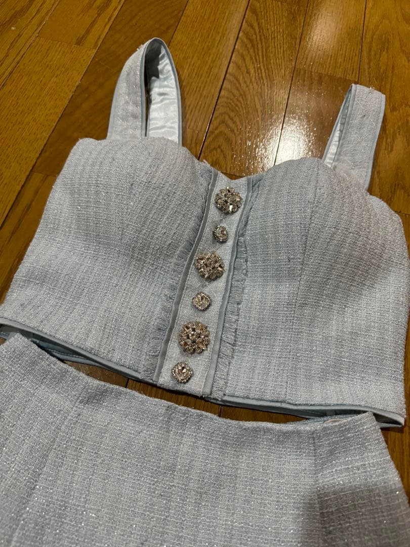 セール中　ROBEdeFLEURS ツイード セットアップ ミニドレス　ブルー