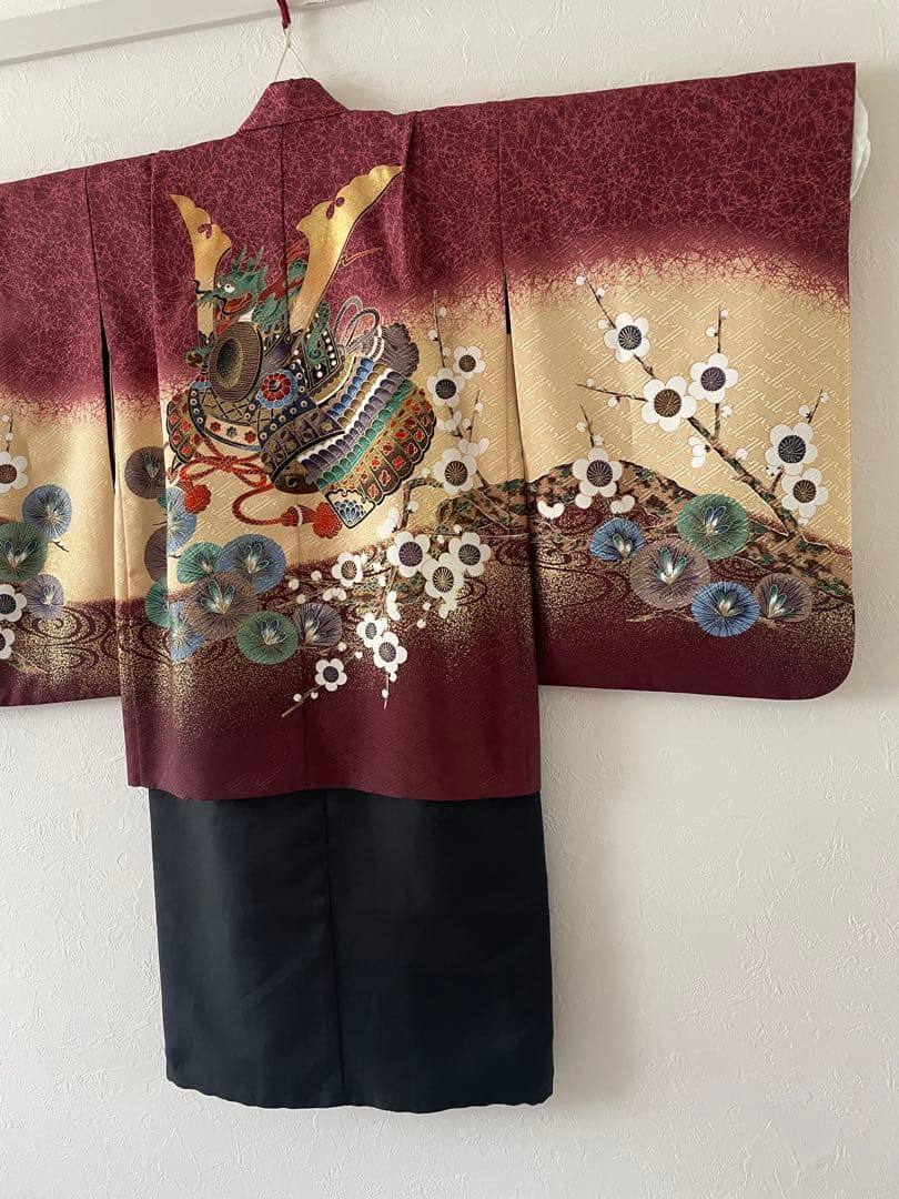 七五三　5歳　男の子　羽織　袴コーデ　赤茶色の羽織