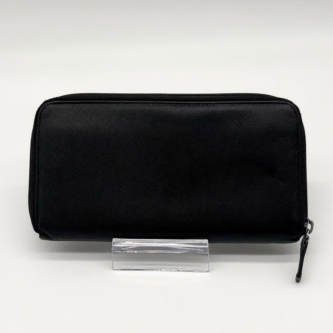 【美品】PRADA レザー サフィアーノ 長財布 型押し ロゴ金具 ブラック