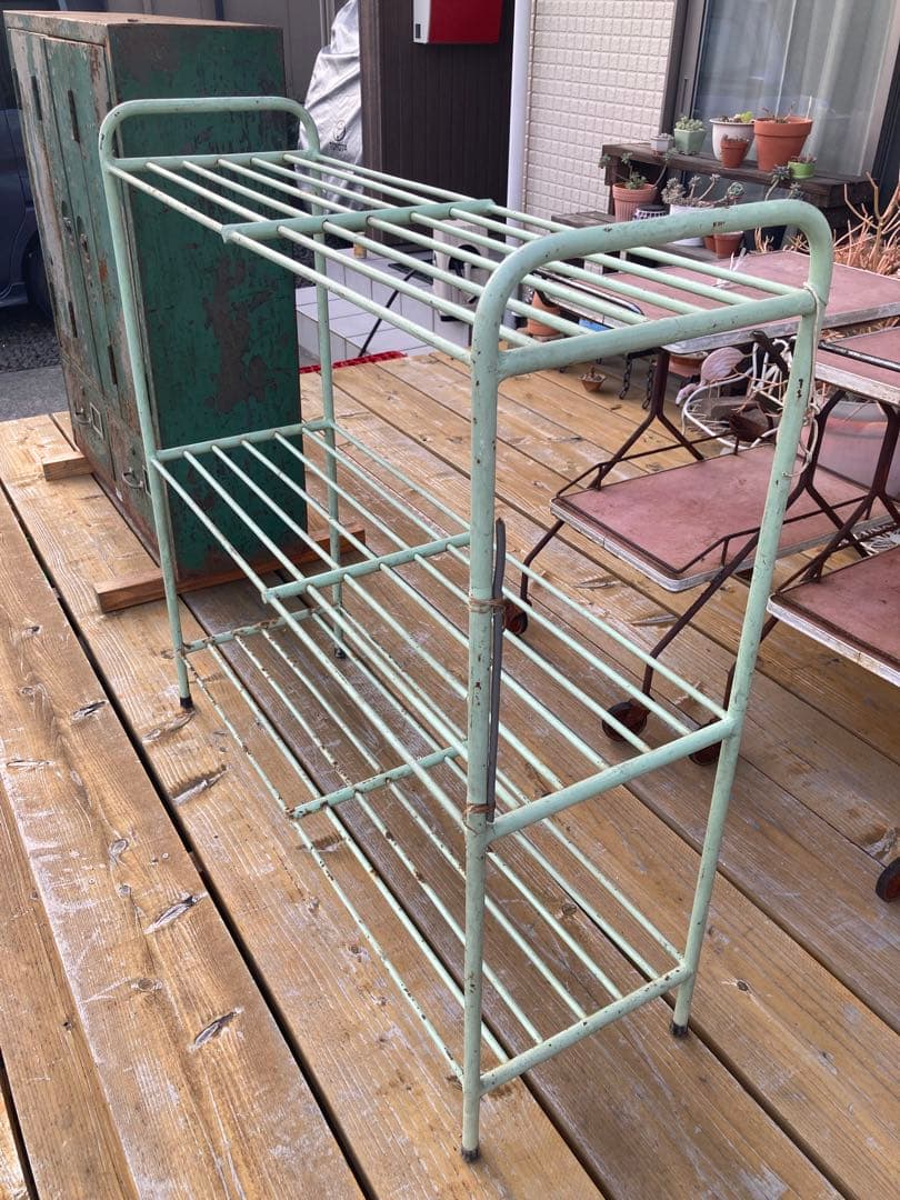 昭和レトロ　アイアンラック　中棚3段　ガーデニング　シャビーラック