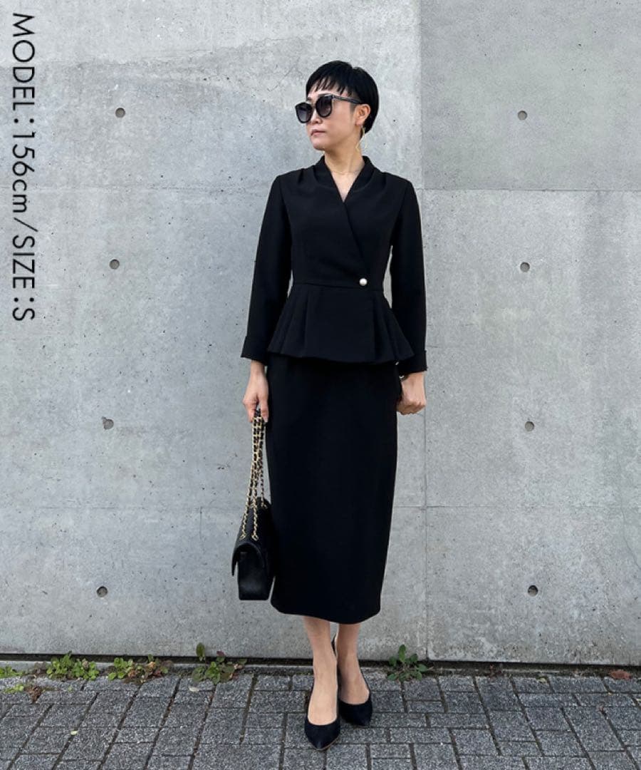 美品JENNEジェンヌ　カシュクールペプラムジャケット黒Mプリーツ　フォーマル