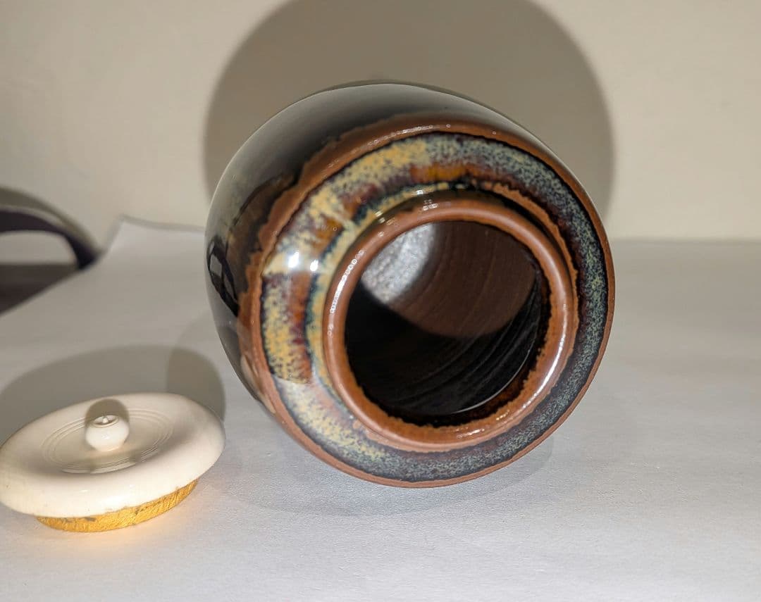 『鬼丸祐輔』高取焼茶入　雪山窯　二代『鬼丸碧山』茶道具　仕覆共箱西陣織龍爪金襴