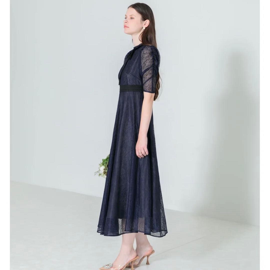 【極美品】Leja ウエストマークパフスリーブ総レースロングドレスワンピース