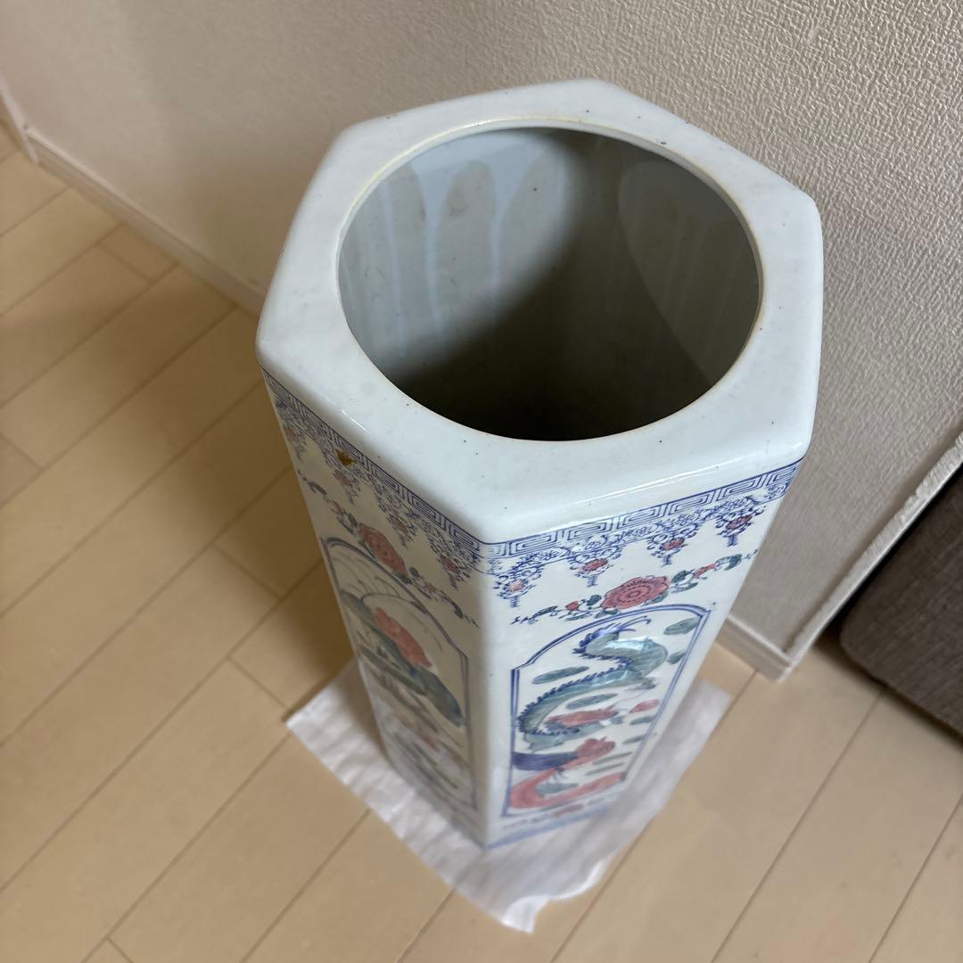 陶器製 傘立て 白地 花柄 玄関 陶磁器 焼物 インテリア 花瓶 陶器傘立て