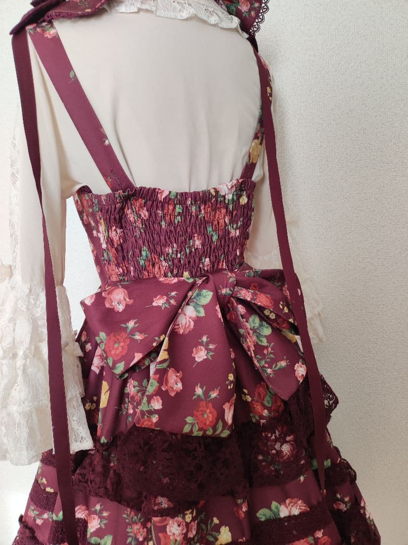 axes kawaii アンティークローズ柄ジャンパースカート＋ボンネットセット