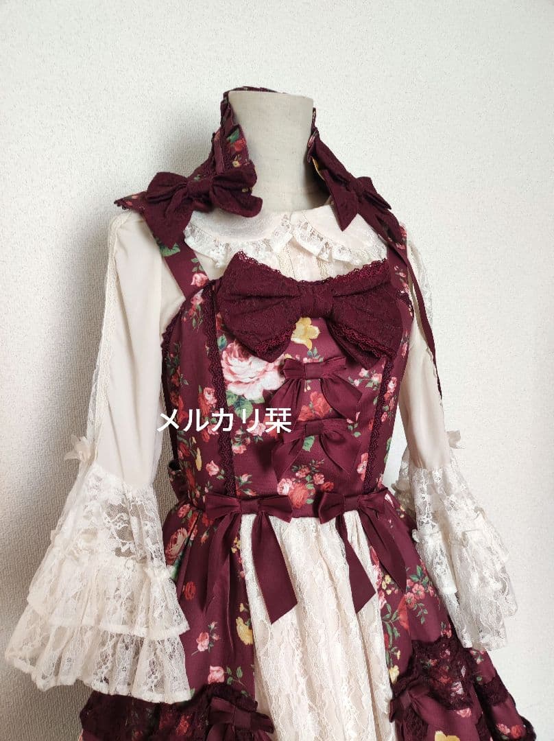 axes kawaii アンティークローズ柄ジャンパースカート＋ボンネットセット