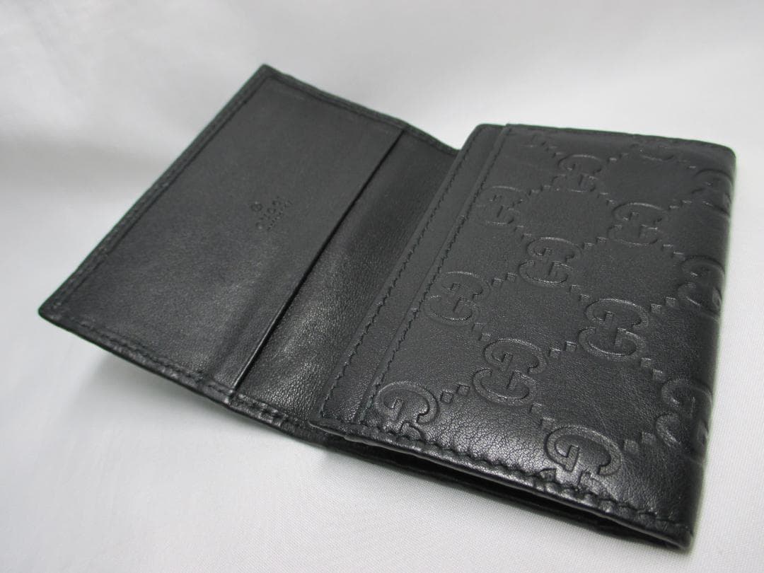 美品 グッチ 名刺入れ カードケース カード入れ シマレザー ブラック 黒