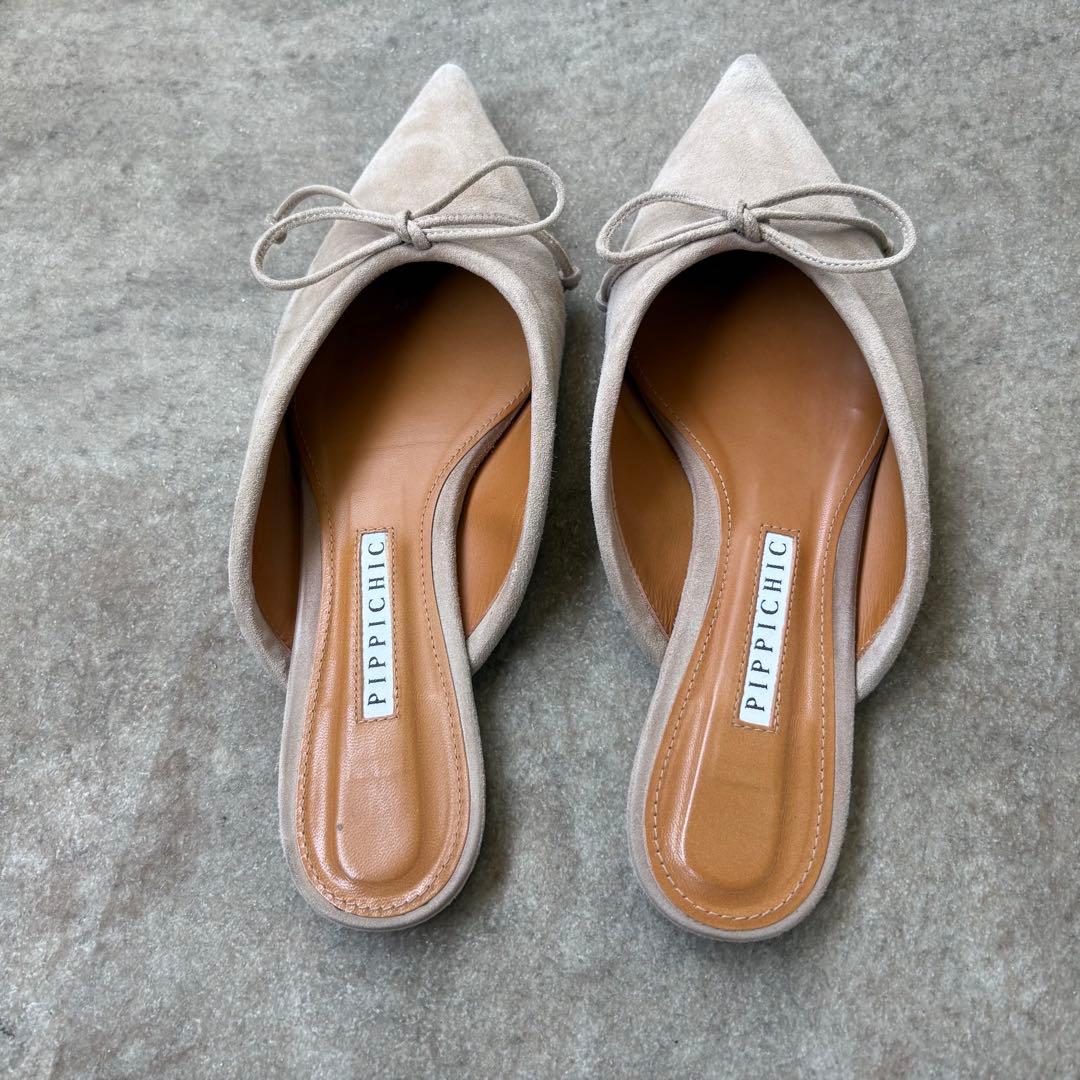 PIPPICHIC ベージュ リボン付きミュール　37