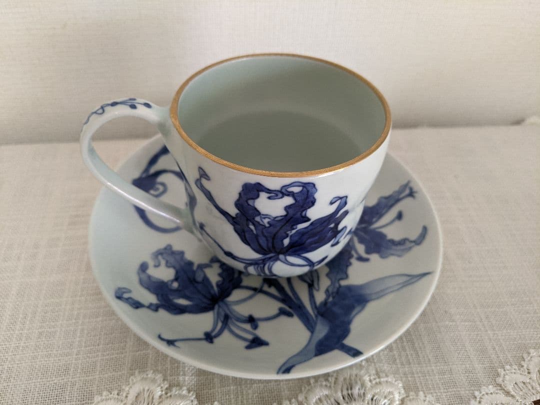 手描き　清水焼　北村賀善　洋花デザイン