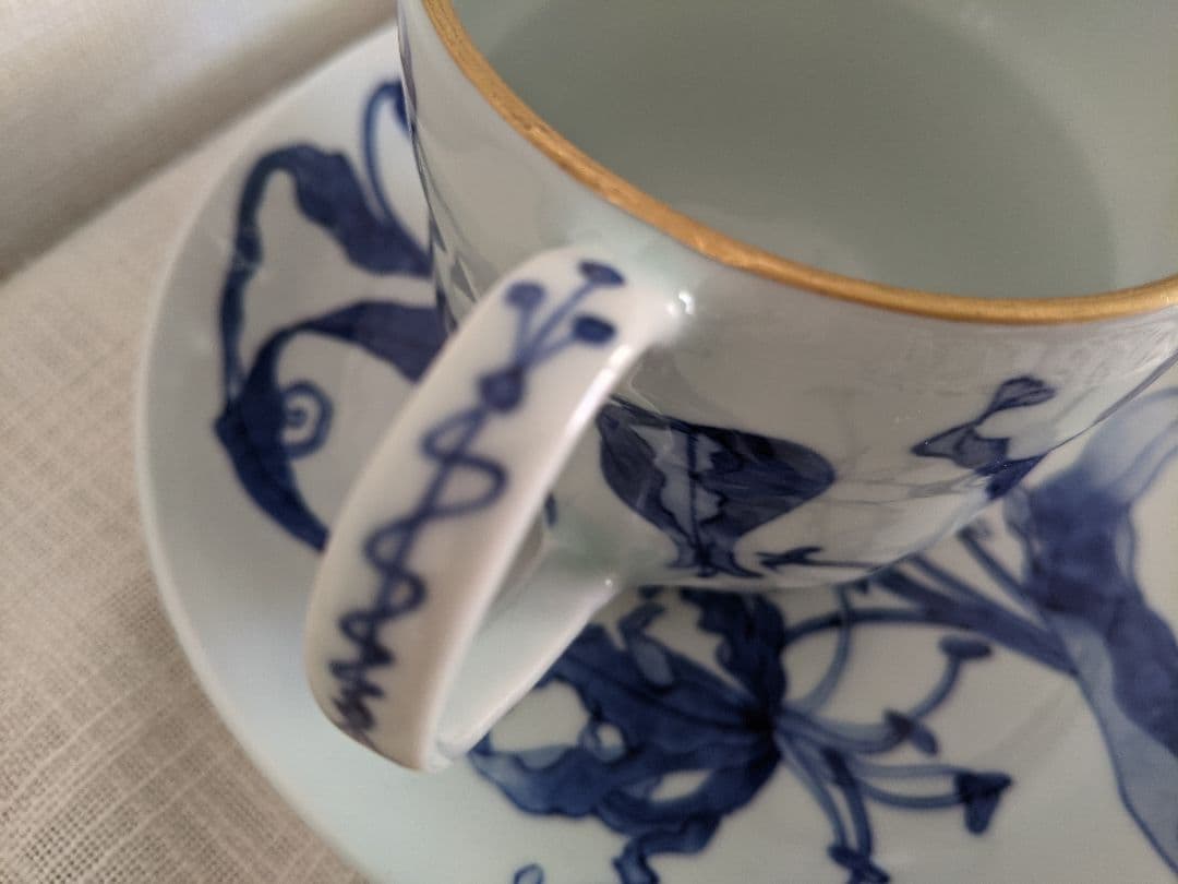 手描き　清水焼　北村賀善　洋花デザイン