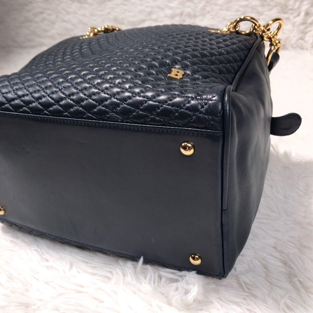 BALLY バリー レザー キルティング タッセル ショルダーバッグ ネイビー