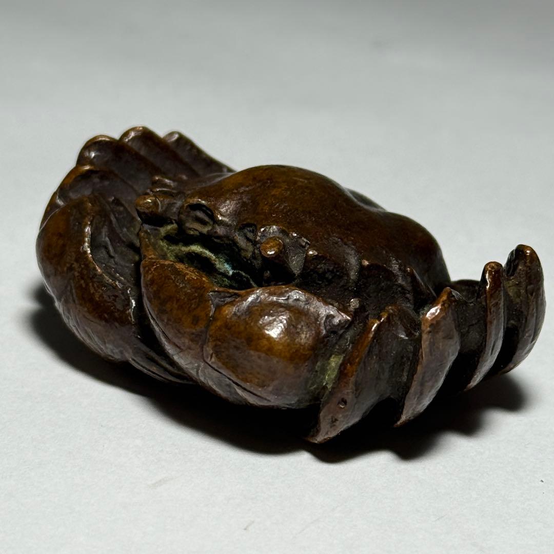 ◆古銅蟹置物 山銅 斗鎮 文鎮 紙抑え 書道具 古玩 文房四宝 江戸時代◆