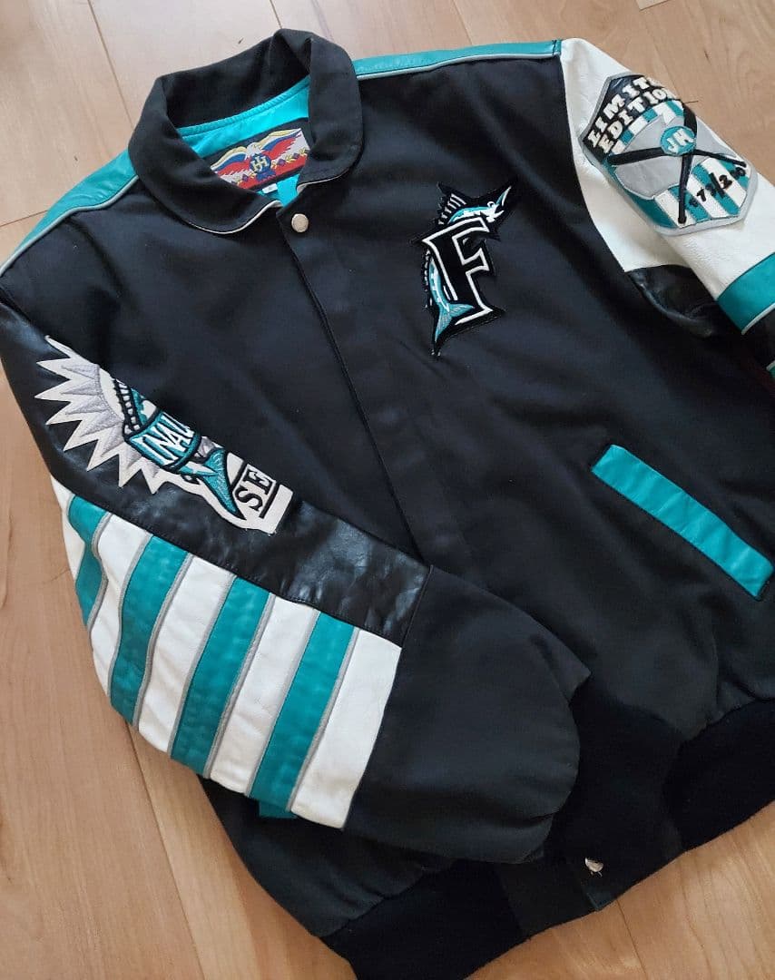 【JHdesign 】MLB マーリンズ スタジャン 袖レザー Lサイズ
