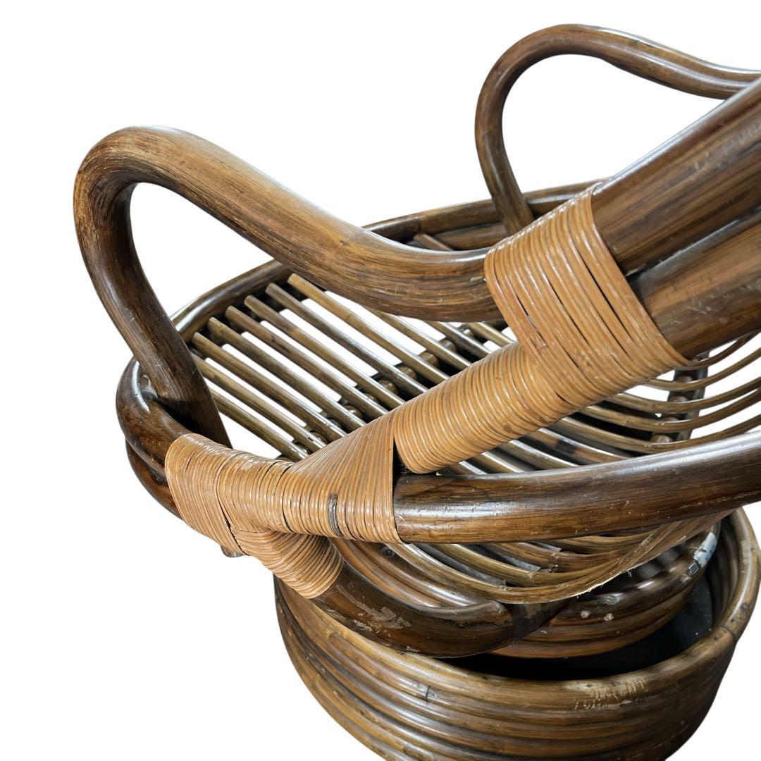 昭和レトロ 古家具 回転式ラタンチェア ラタンソファ エッグチェア アームチェア