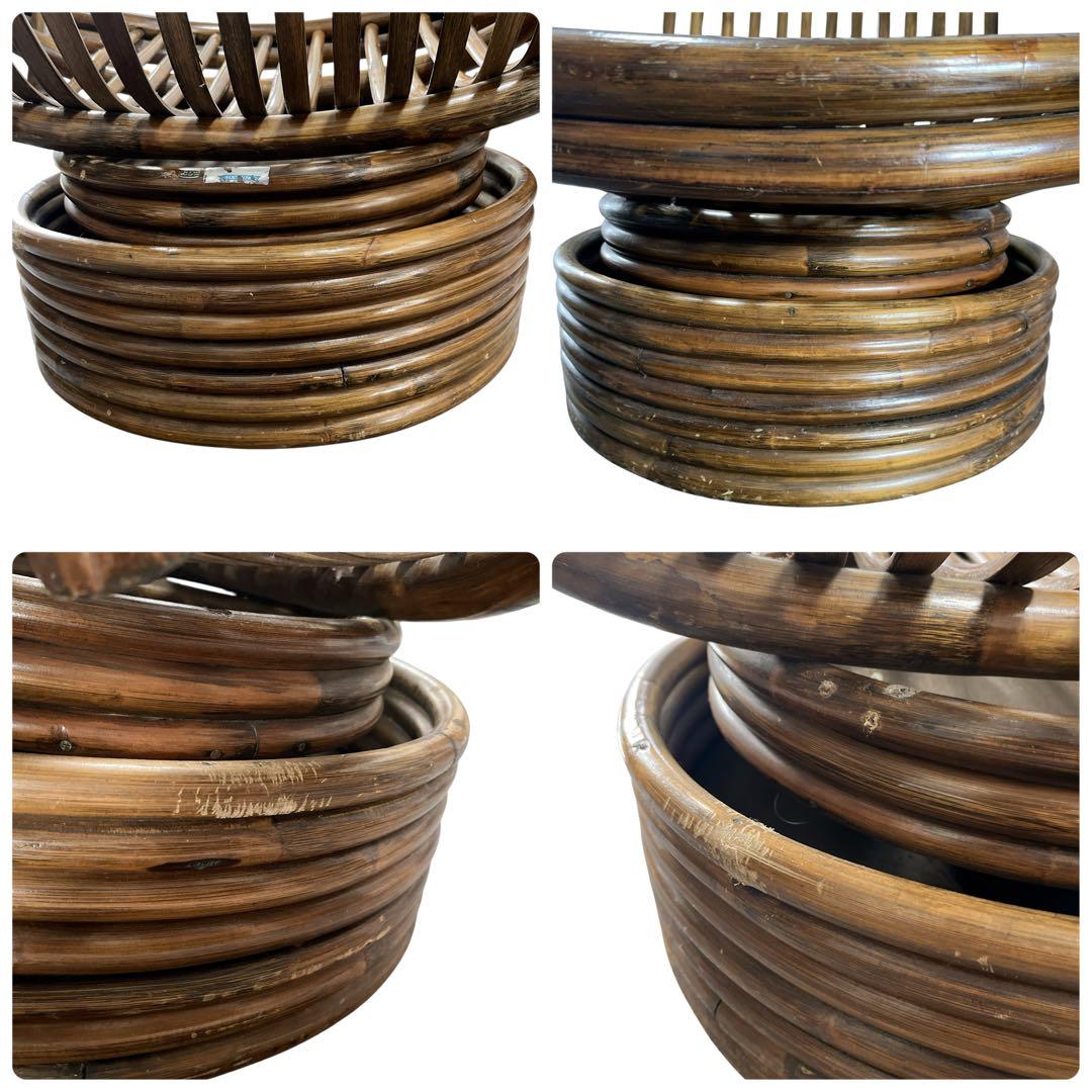 昭和レトロ 古家具 回転式ラタンチェア ラタンソファ エッグチェア アームチェア