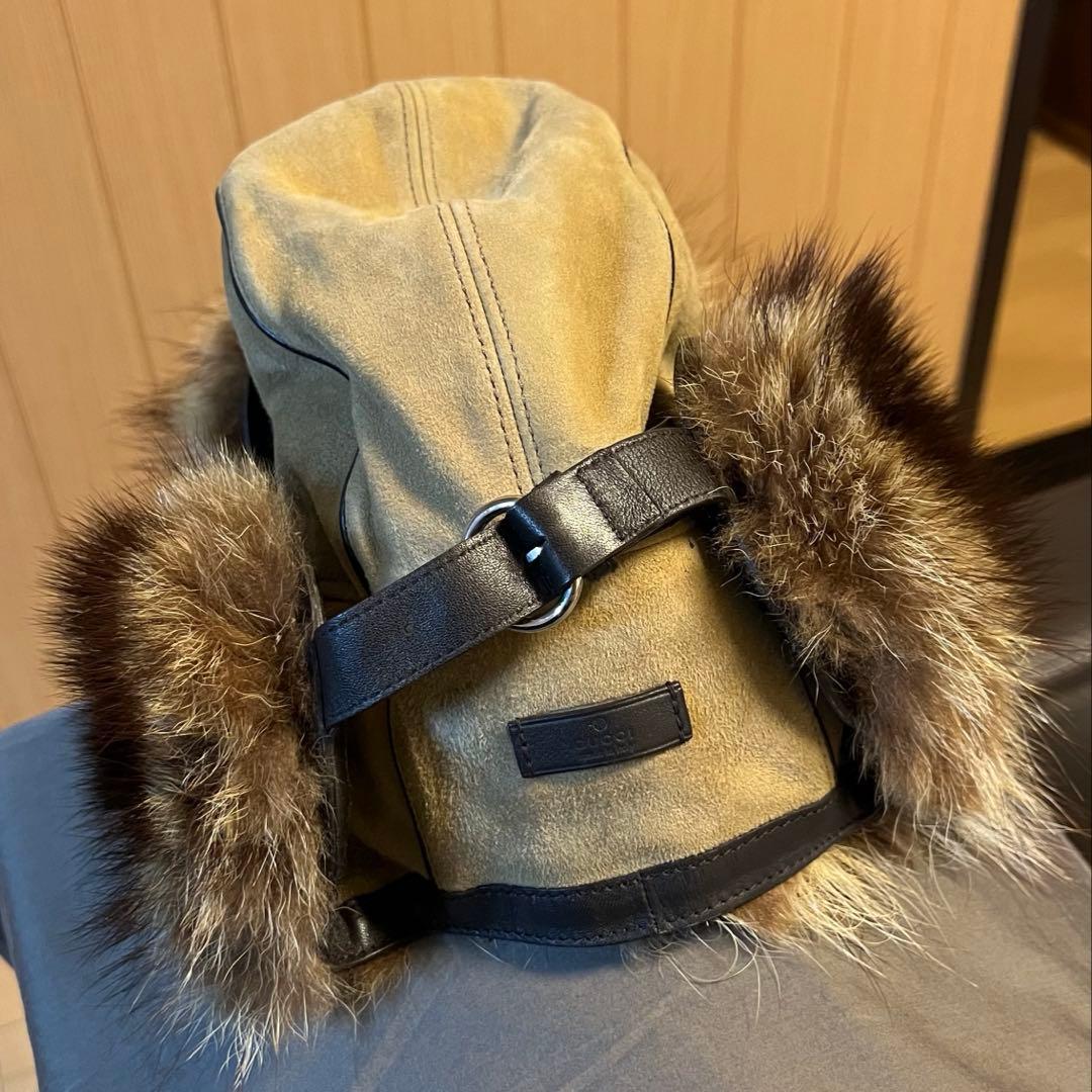 GUCCI ラクーン　カシミヤ　帽子　フライトキャップ