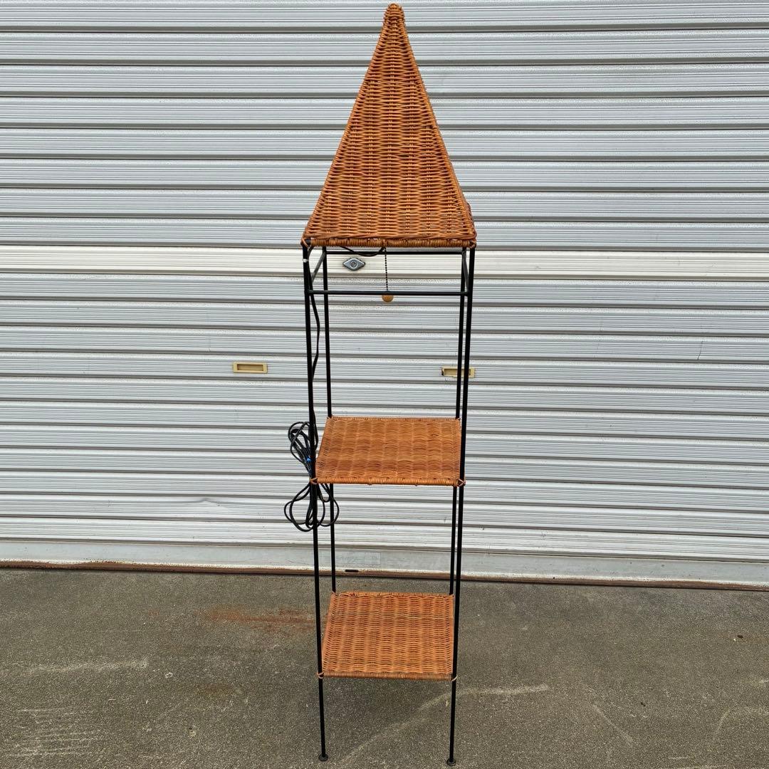 【匿名発送】キシマ　レトロ　アンティークランプ　アイアンフレーム　ラタン　棚