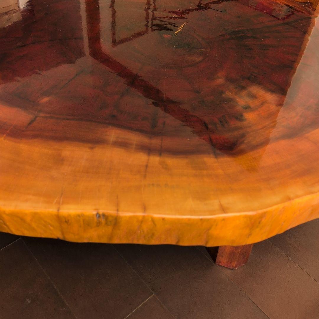 【高級】一枚板輪切り座卓　大株丸太1本木　年輪　天然木 光沢仕上げ