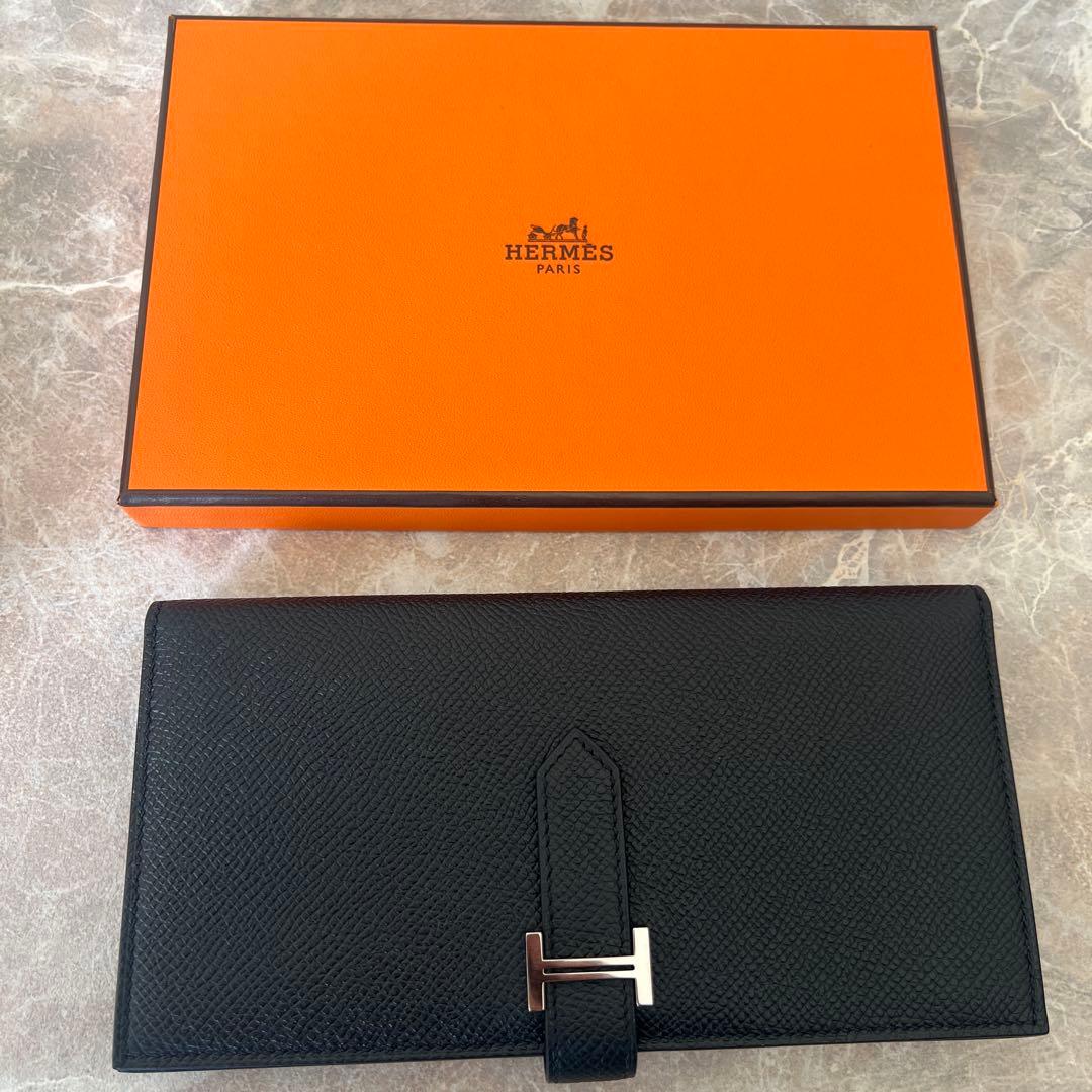 Herms ヴォーエプソン ベアンスフレ 二つ折り長財布 ブラック 箱付き