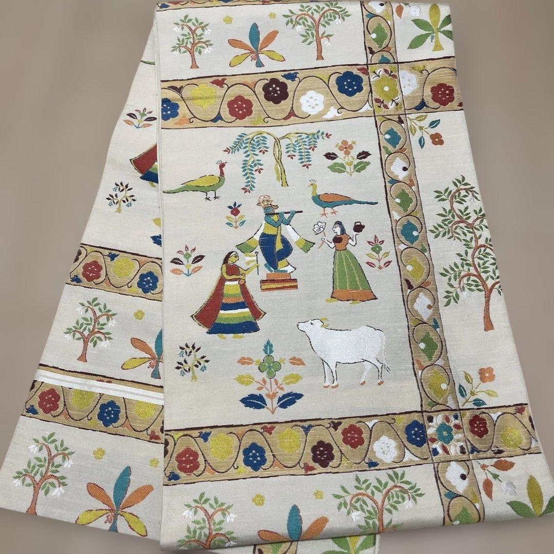 【美品】洒落袋帯 川島織物 紬 小紋に トーラン柄