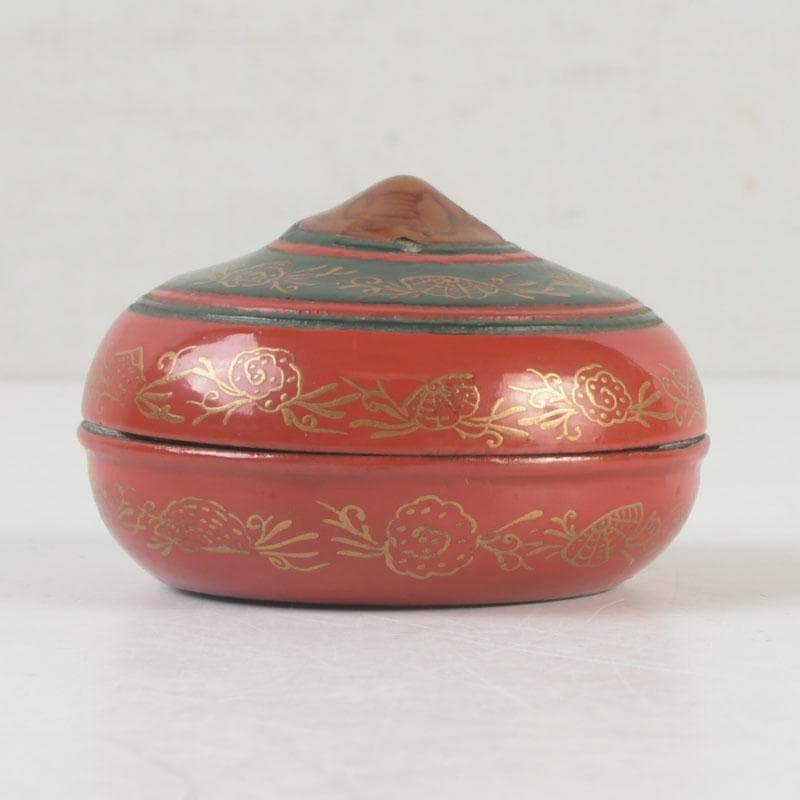 茶道具　朱塗　貝蒔絵　香合　仕覆付　朱書花押あり　V　9854