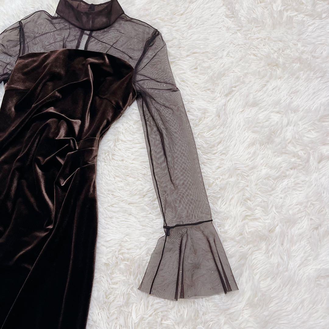 【極美品】SNIDEL シアードッキングベロアドレス　ブラウン サイズ0