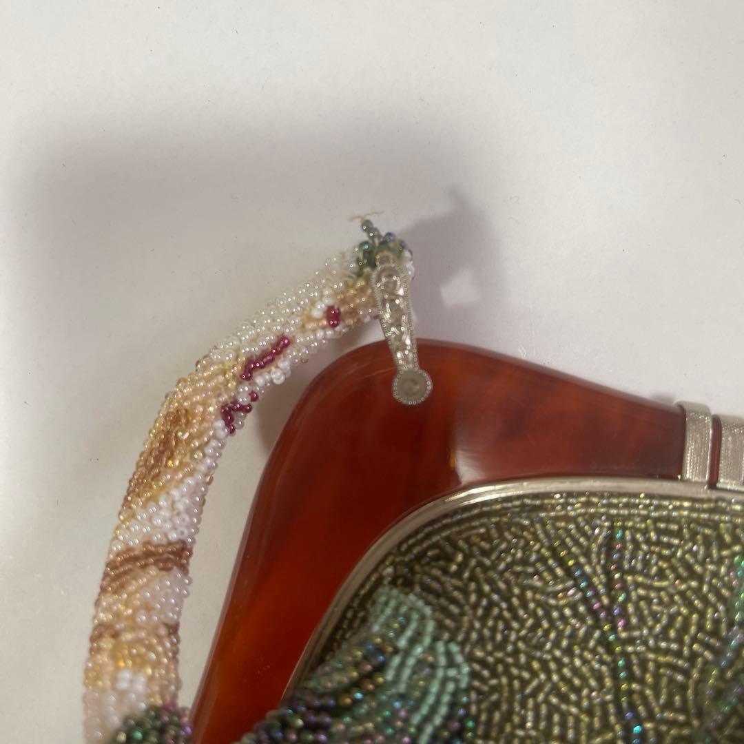 美品 総ビーズ ハンドバッグ 花柄 べっ甲　浴衣や