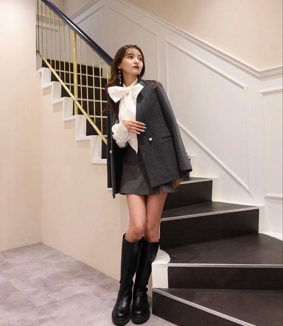 期間限定値引き　Melton pearl jacket coat【Gray】