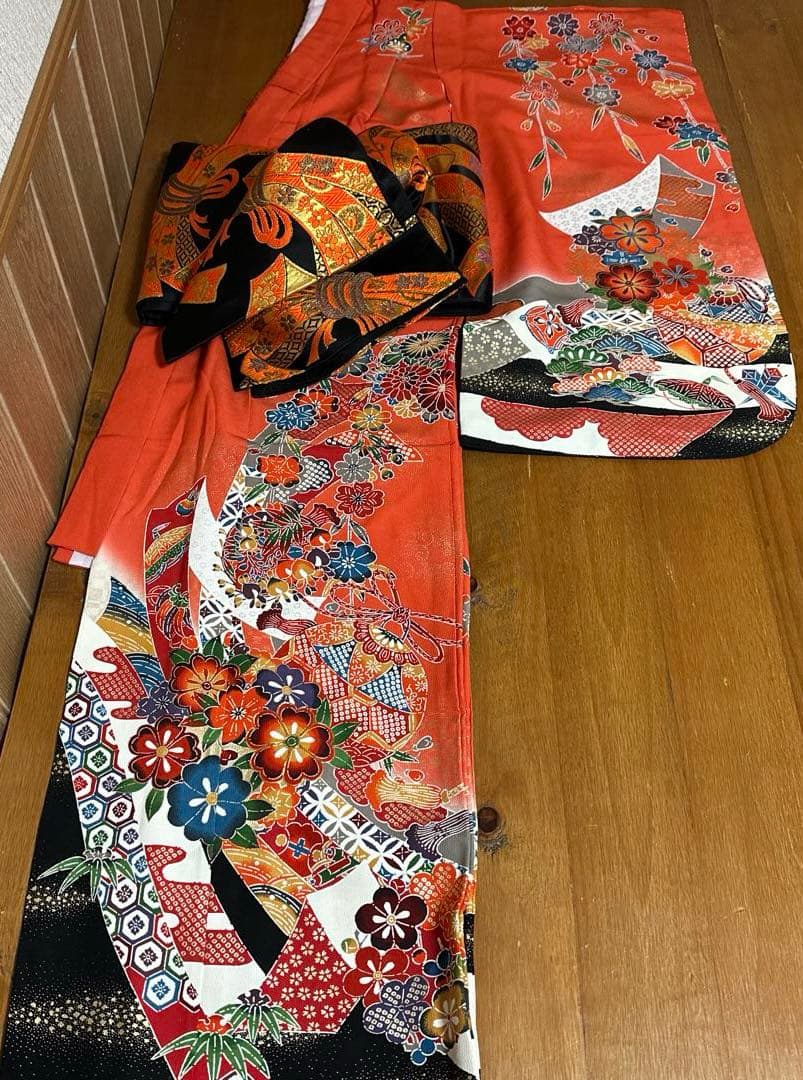 七五三　女の子　７歳　正絹着物　長襦袢　袋帯　小物セット　逸品