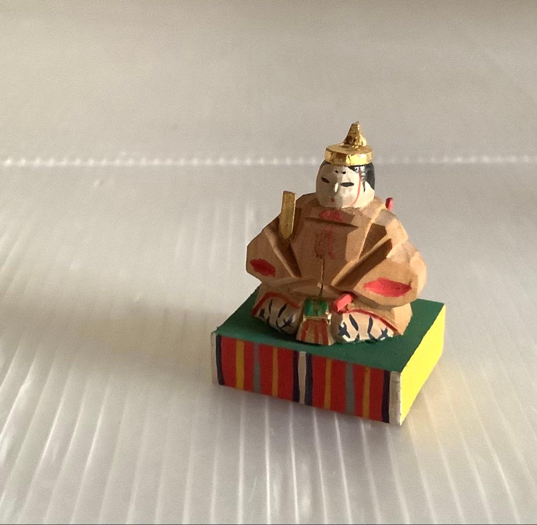 郷土玩具♪奈良一刀彫の豆雛♪金彩木彫彩色♪全体やけ擦れ色落ち♪アンティーク