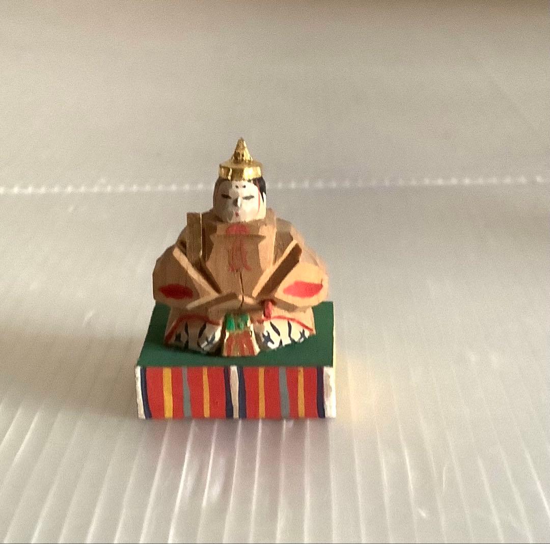 郷土玩具♪奈良一刀彫の豆雛♪金彩木彫彩色♪全体やけ擦れ色落ち♪アンティーク