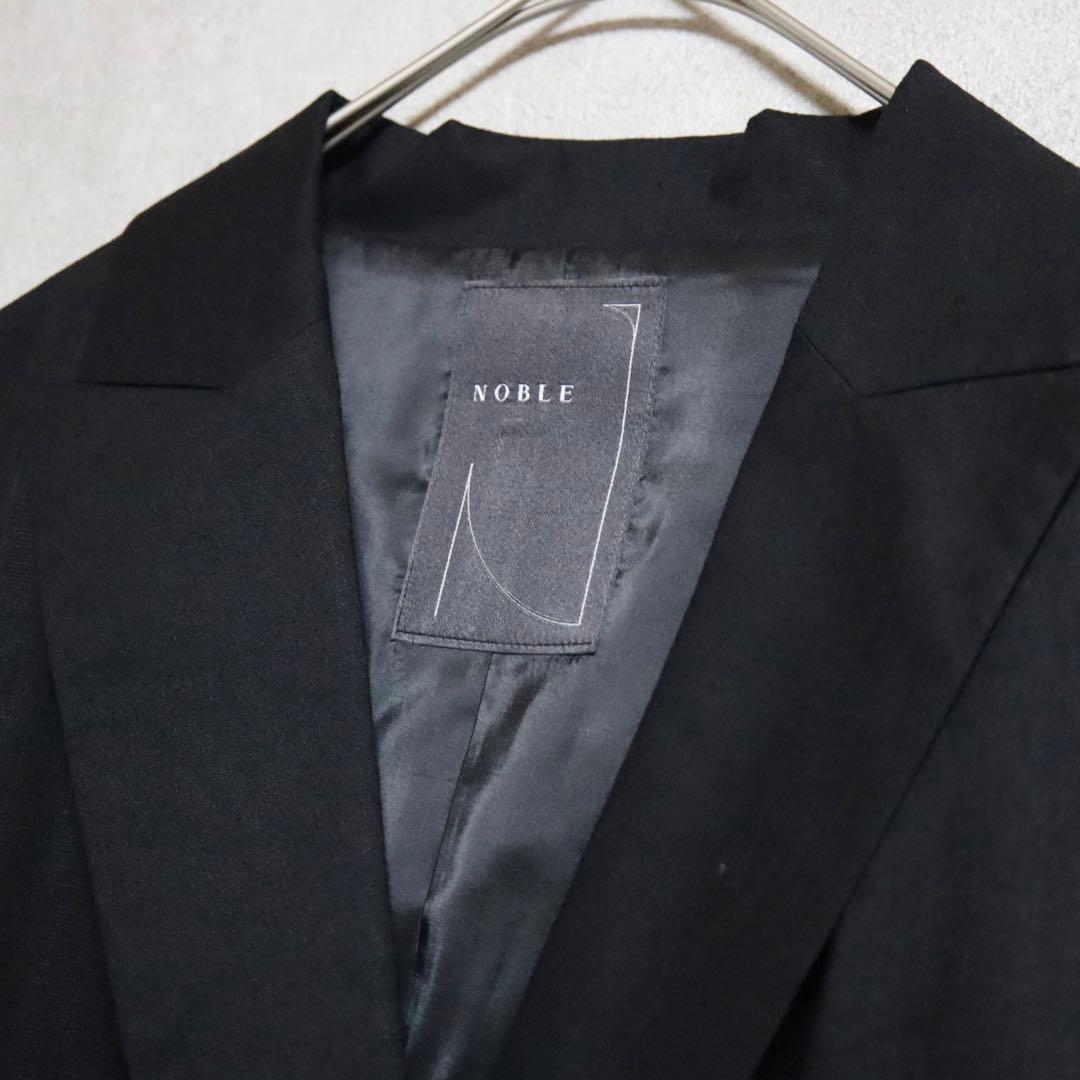 【美品】NOBLE 麻ストレッチピークドラペルダブルジャケット ブラック 黒