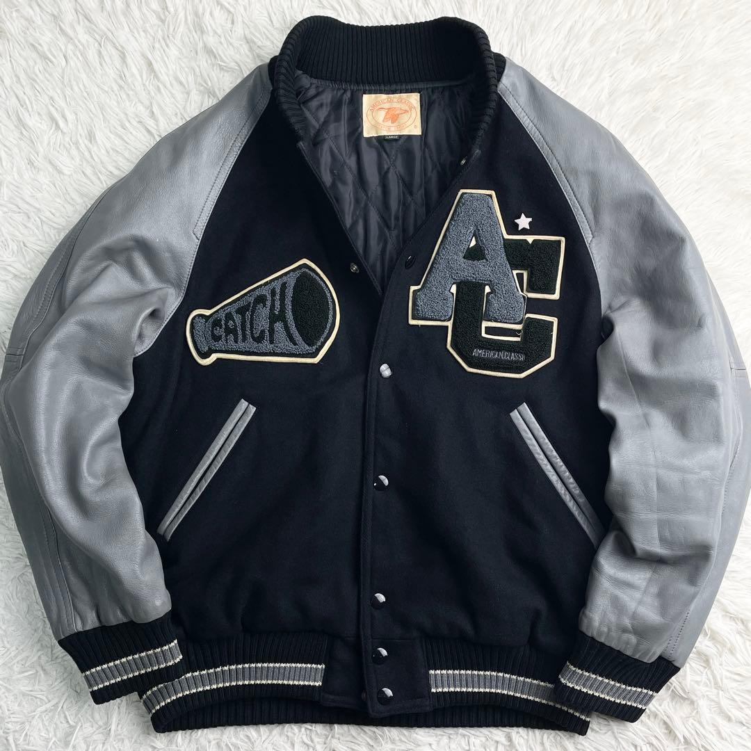 90s ヴィンテージ 好配色 袖レザー スタジャン サガラワッペン キルティング