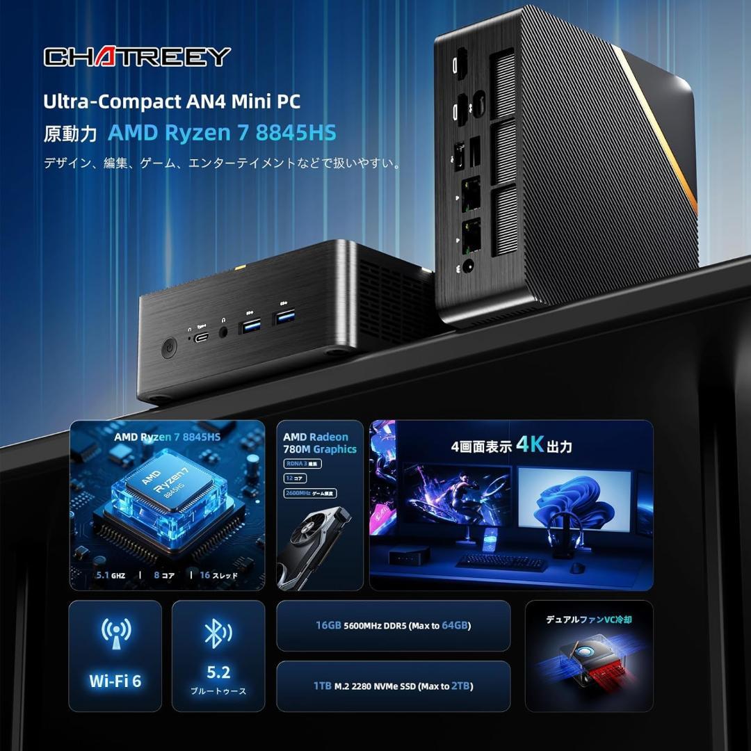 ミニPC AMD Ryzen 7 8845HS 8コア16スレッド 限定１個