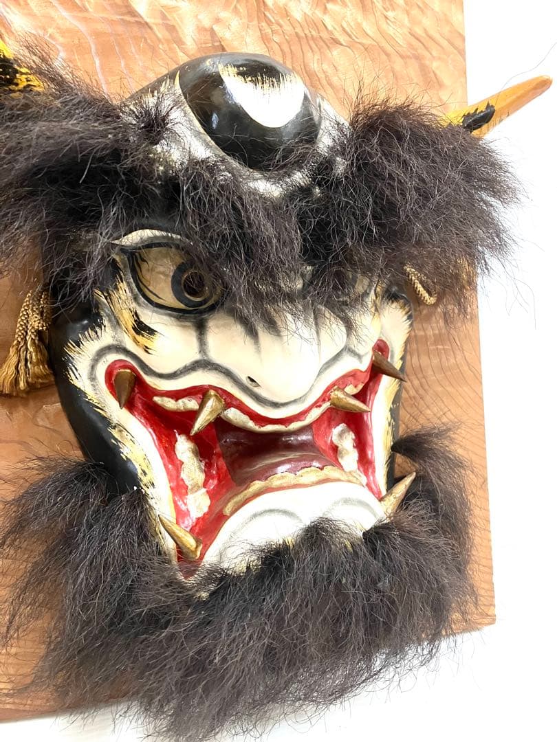 石見神楽面◆般若／男鬼 2面セット◆乾漆造 特大 壁掛け 招福 蔵出し