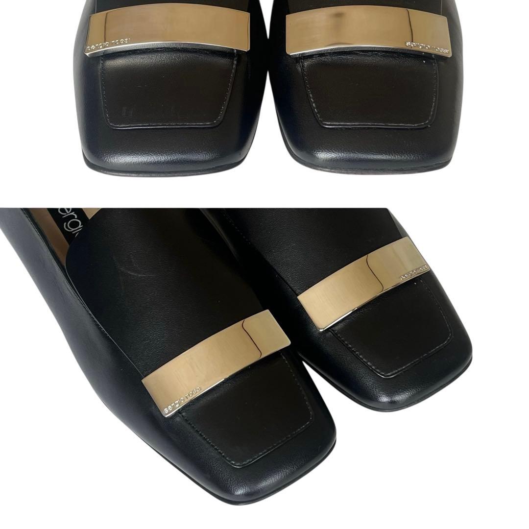 極美品 セルジオロッシ 37 SR1 ロゴプレート ローファー スリッポン 黒
