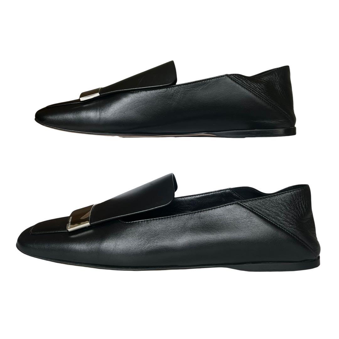 極美品 セルジオロッシ 37 SR1 ロゴプレート ローファー スリッポン 黒