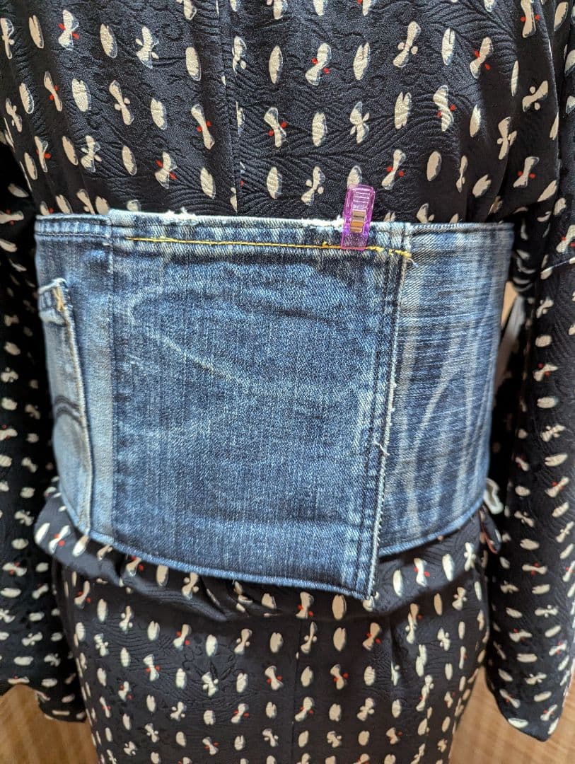 デニムリメイク 帯ベルト（お太鼓作り帯）No.1793 和洋折衷コーデ