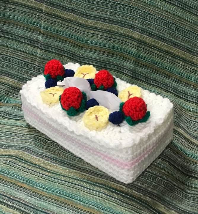 手編み ボックス ティッシュカバー フルーツケーキ
