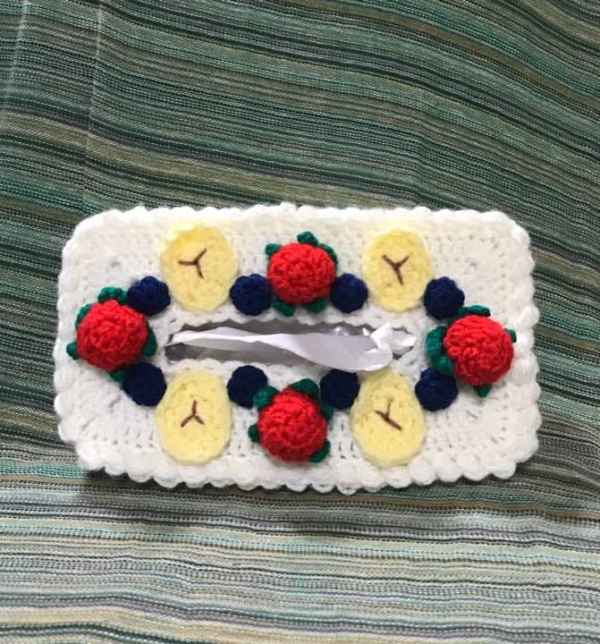 手編み ボックス ティッシュカバー フルーツケーキ
