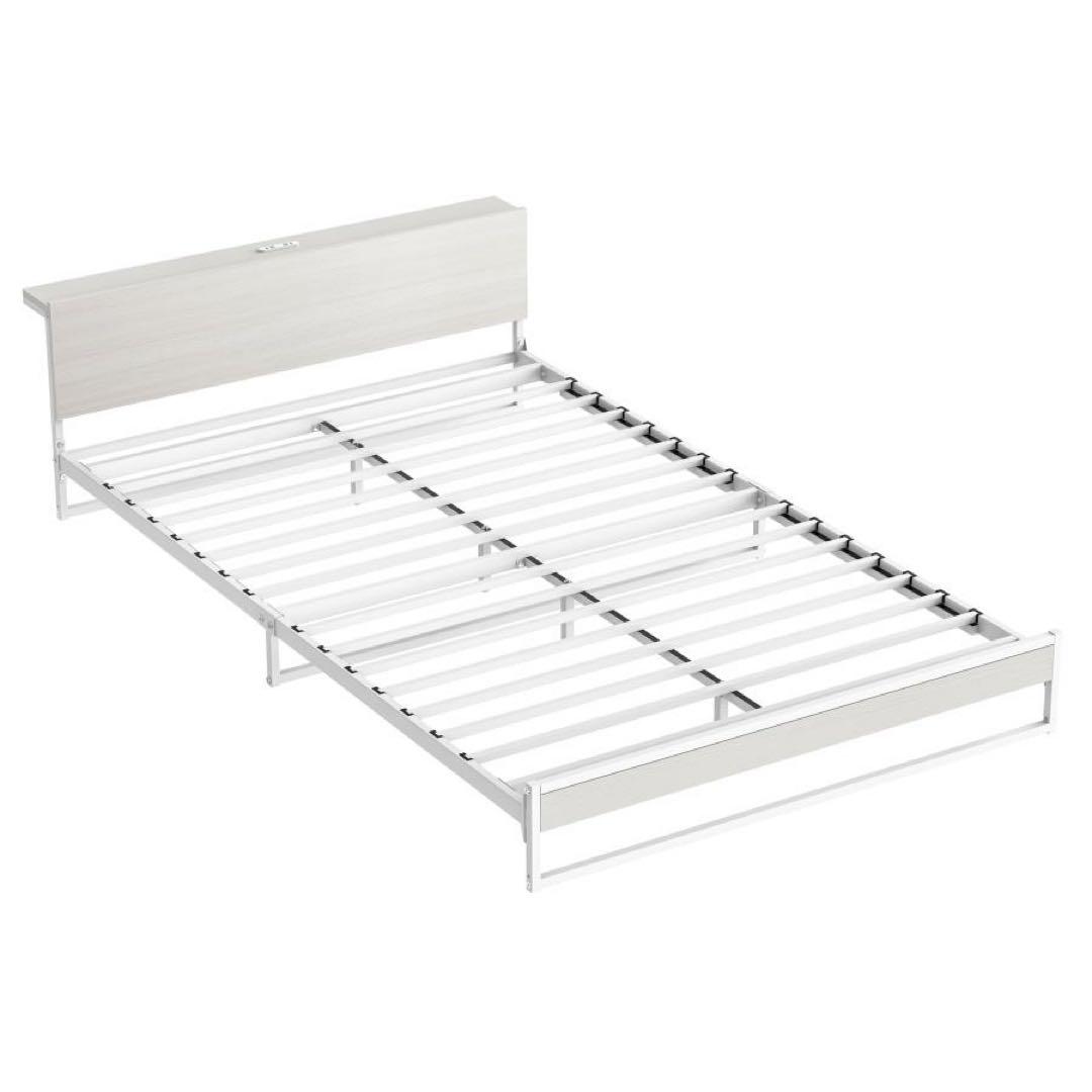 2口コンセント宮棚付き ローベッド ベッドフレーム セミダブルベッド