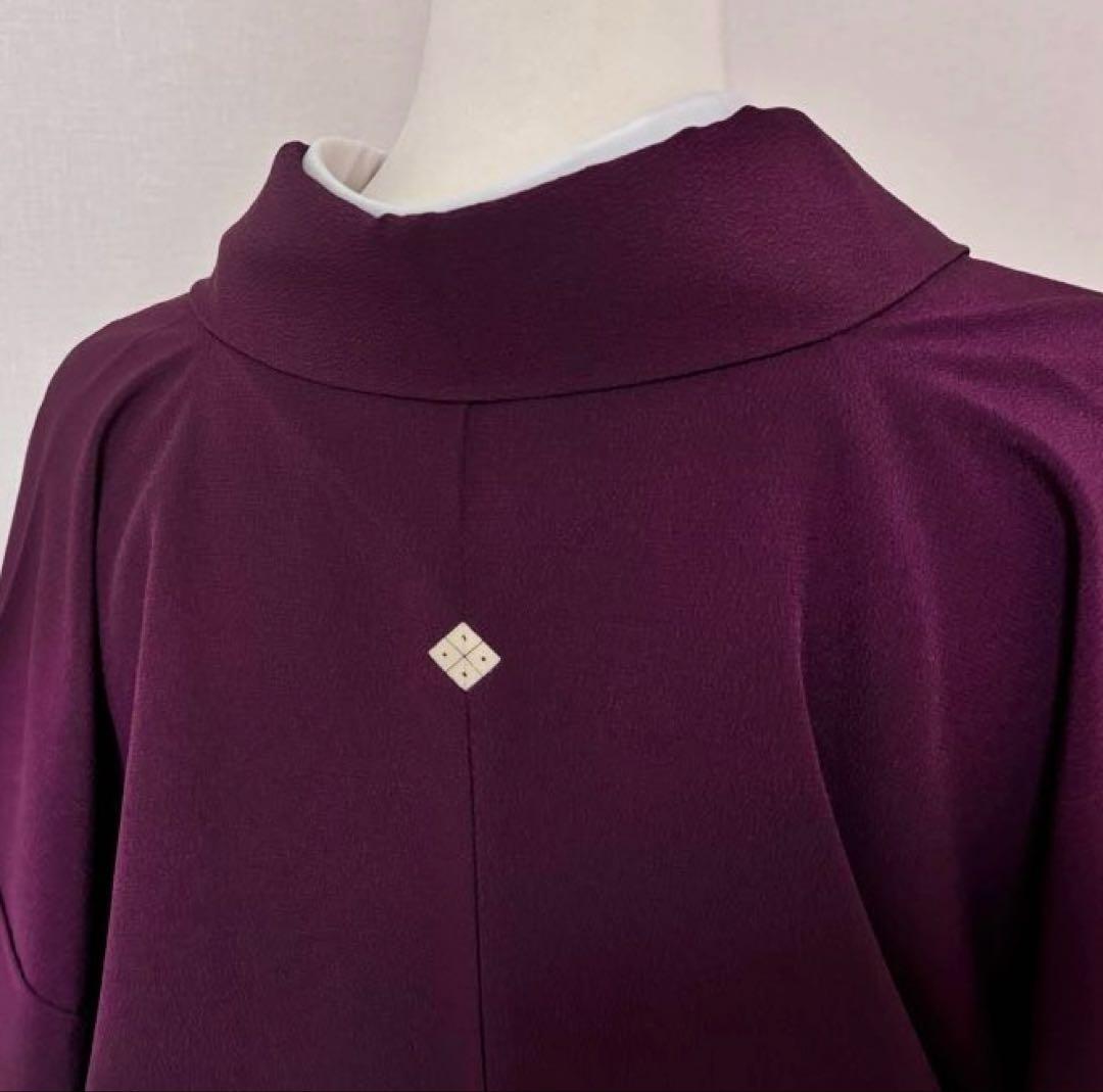 洗える着物　きもの英　袷　色無地　東レ　葡萄色　155㎝　26125 縮緬