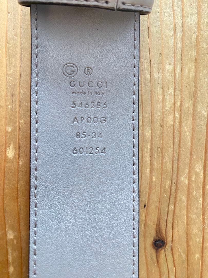 GUCCI グレー レザー ベルト ダブルGロゴ